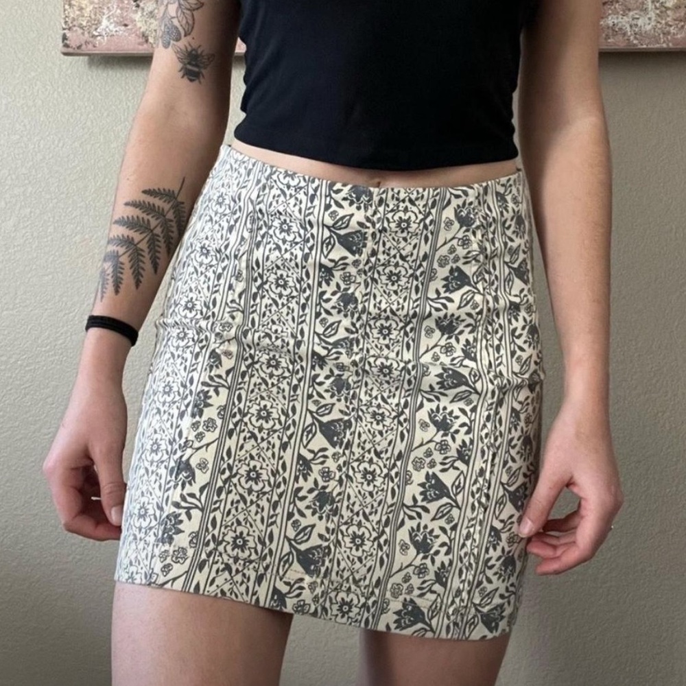 Free People Floral Black and Cream Pencil Skirt